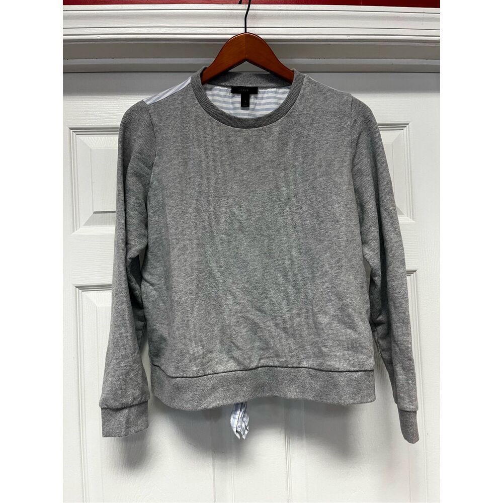 J. Crew Gray W/ Blue Stripe Button Back Top sz S